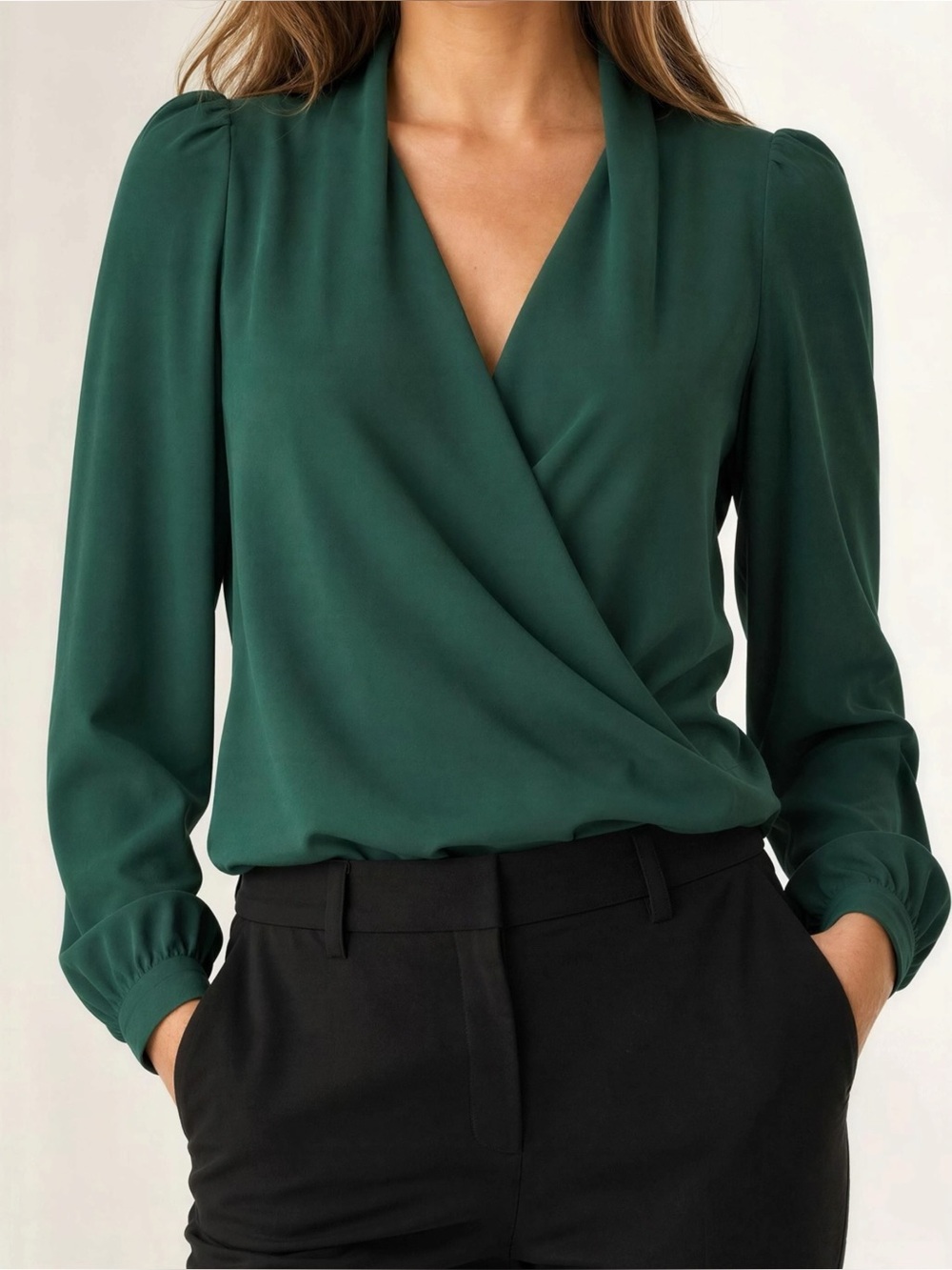 SÉZANE Abelia Wrap Around Long Sleeve Blouse, Bottle Green, FR32/US0